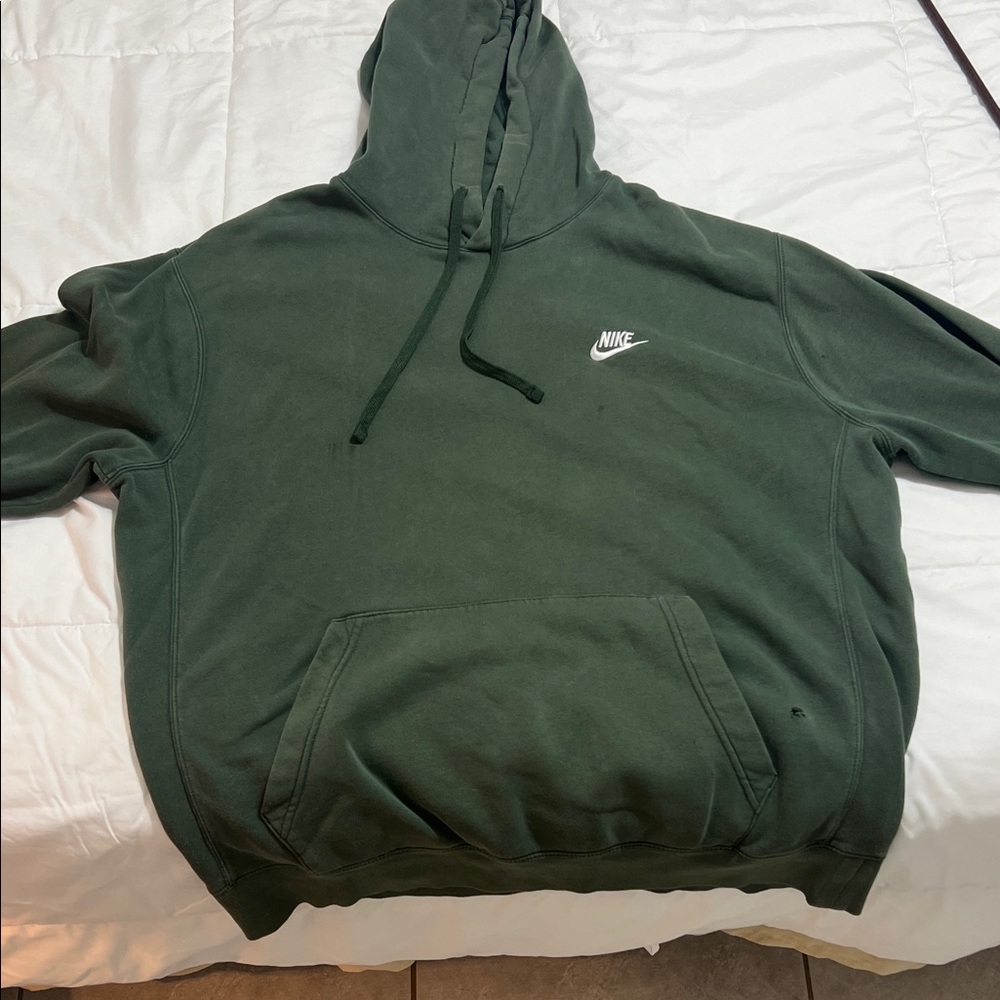 Nike Men's Forest Green Pullover Hoodie with White Swoosh